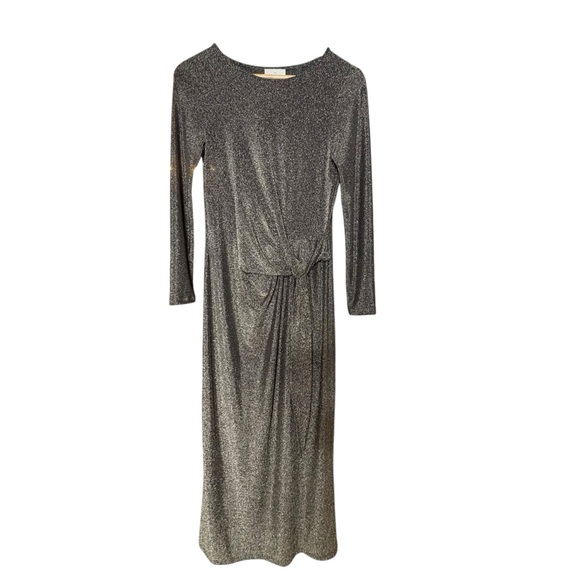 SÉZANE Gold Metallic Long Sleeve Tie Knot Detail Lightweight Maxi Dress  M - Picture 1 of 13